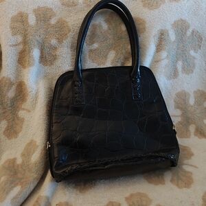 Valerie Stevens Black Croc-Embossed Satchel